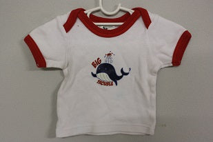 3-6 months cuddlesome big trouble white with red trim whale  print top