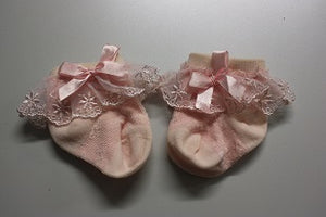Newborn pink socks with tulle trim